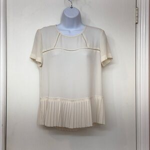 Banana Republic Women's Cream Pleated Peplum Hem Top Short Sleeve Size XS